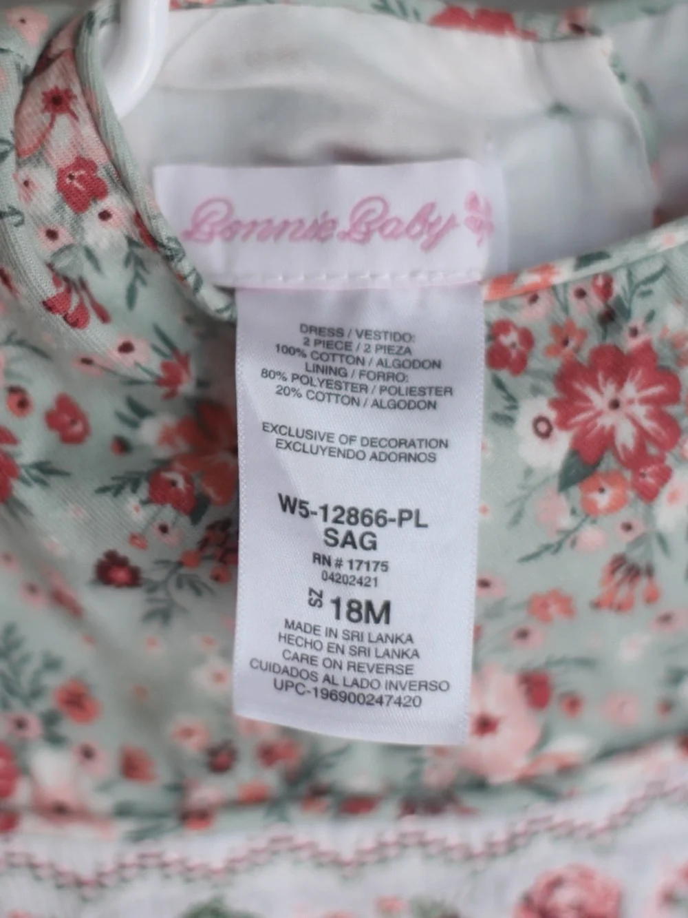Bonnie Baby Floral Smocked Dress 18M Pink Green Vintage Style